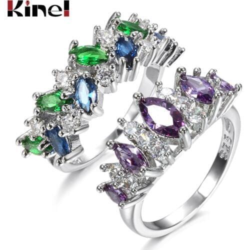 Kinel Female Big Crystal Zircon Stone Ring Luxury Fashion Silver Color Love Engagement Ring Vintage Wedding Rings For Women