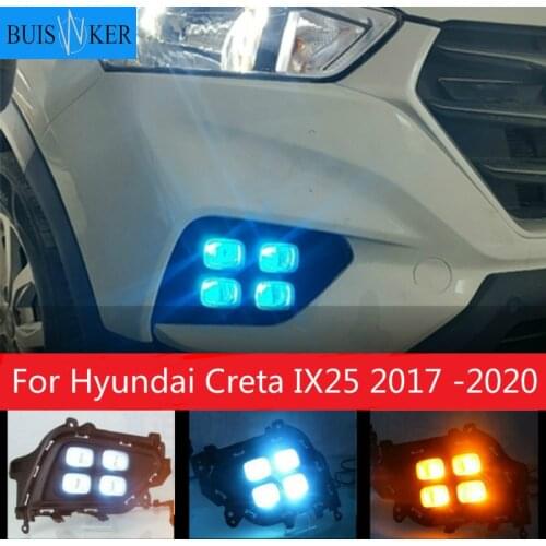 1 Pair DRL LED Daytime Running Light fog lamp DRL with yellow turning signal lamp For Hyundai Creta IX25 2017 2018 2019 2020