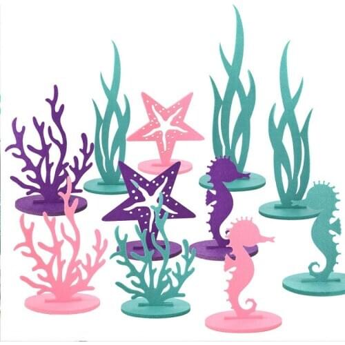 1pair Mermaid Party Table Decorations DIY Felt Coral Seaweed Seahorse Under The Sea Baby Shower Girl Birthday Tabletop Ornaments