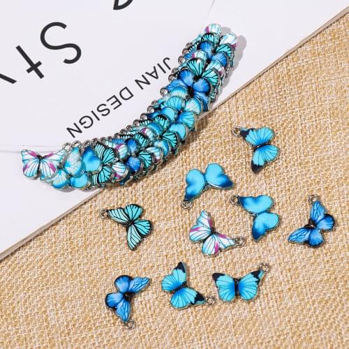 10PCS DIY Material Necklace Bracelet Handmade Gift Earrings Accessories Jewelry Blue Enamel Butterfly Charms Pendants