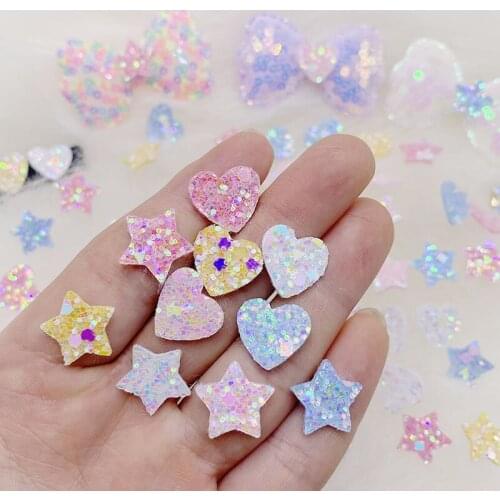 50pcs 1.5cm bright Glitter five pointed star heart DIY manicure material childrens hairpin accessories