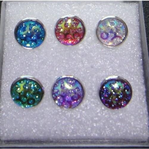 6prs/lot 12mm Rhodium Plating Colorful Durzy Earring For Mothers Day Gifts