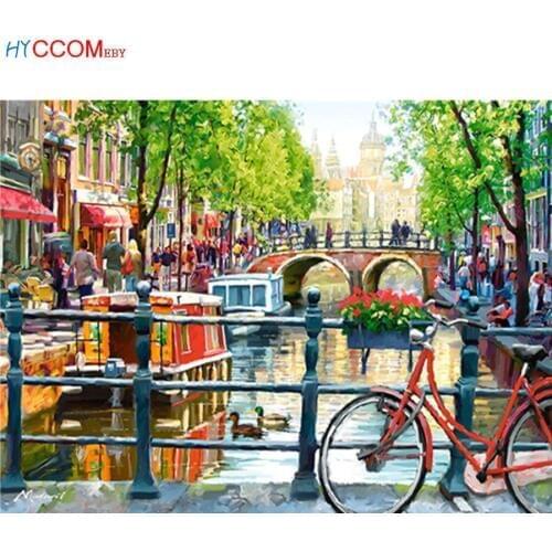 Full square diamonds 5D DIY diamond painting Amsterdam landscape diamond embroidery Cross Stitch Rhinestone decoration