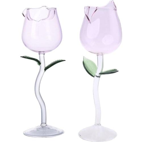 Rose Flower Goblet Glass Hand Blown Crystal Champagne Flutes Classy Red Wine Glass Wine Juice Goblet for Party Kitchen Bar Tool