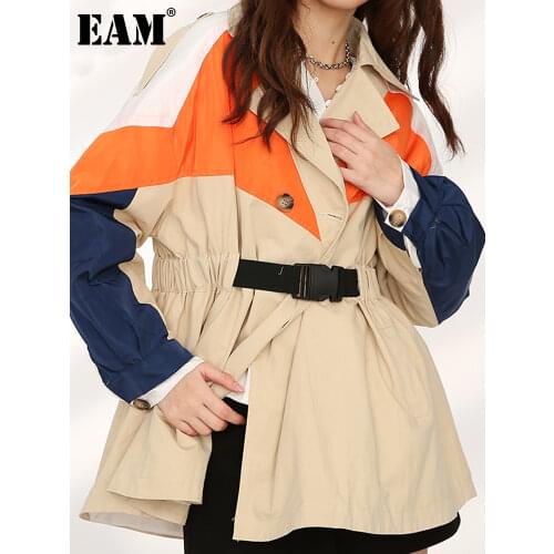 [EAM] Loose Fit Contrast Color Big Size Orange Jacket New Lapel Long Sleeve Women Coat Fashion Tide Autumn Winter 2021 13S73807