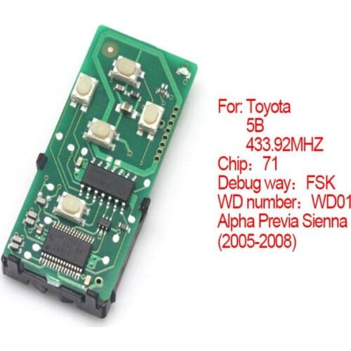 HKCYSEA 5 Button 2005-2008 for Toyota(271451-6221-Eur) 433.92MHz Smart Remote Board for Toyota Alpha Previa Sienna WD01