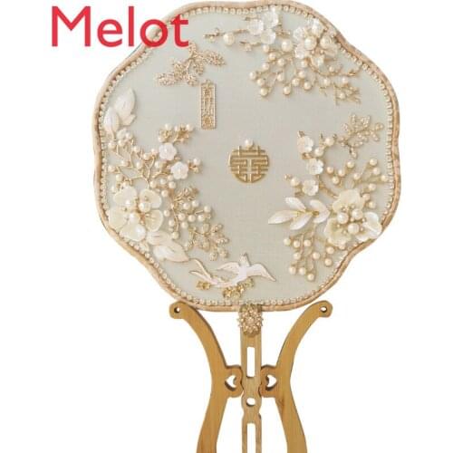Chinese Style Wedding Bouquet Handmade Antique Style Bridal Bouquet Circular Fan Home Decor Hand Fans Lace Fan