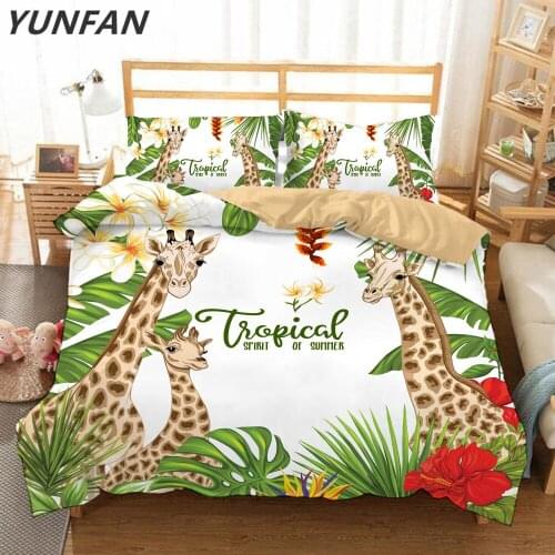 Custom size Giraffe bedding set Twin king Queen 3D Pillowcase duvet cover cartoon kids quilt cover sets white green bedclothes