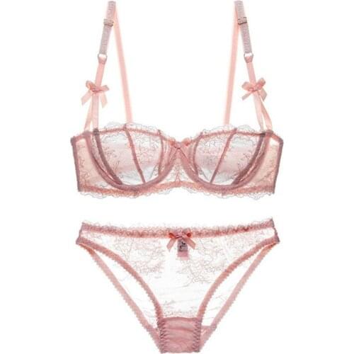 Girls 1/2 Half Cup Ultra-thin Bra Sexy Lace Big Breast Underwear Set Lingerie Femme Underwear Women Set