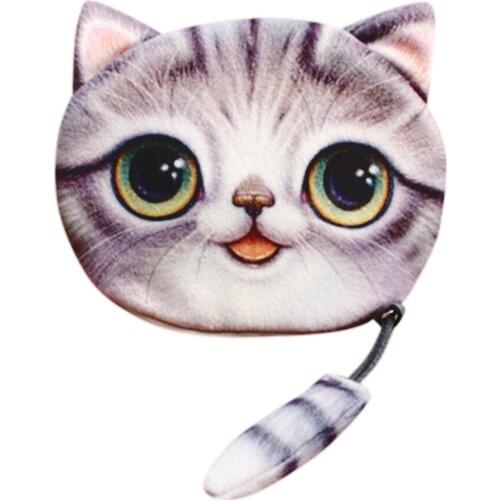 3D Cute Cat Print Girls Coin Purse Women Tail Plush Coin Purse Change Money Coin Wallet Small Kids Cartoon Cute Coin Purse Sac