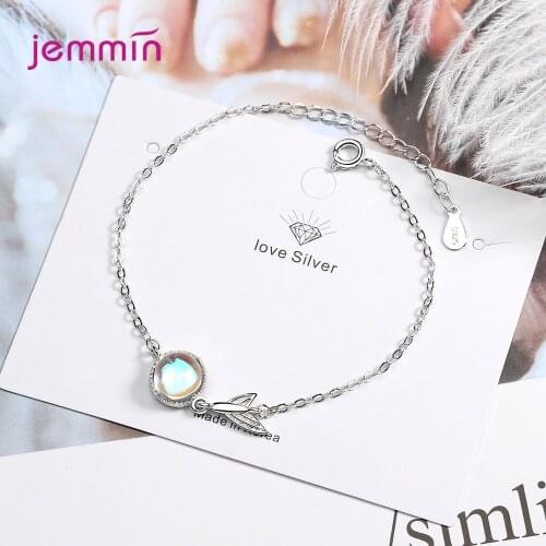 Colorful Moonstone Chain Bracelets Fashion 925 Sterling Silver Female Jewelry for Women Cute Fishtail S925 Silver Bangle