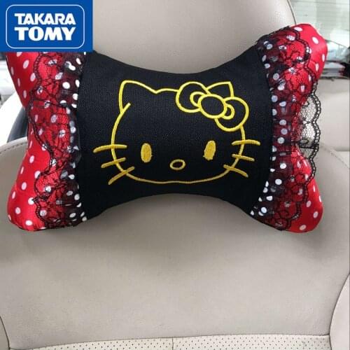 TAKARA TOMY cute cartoon hello kitty car headrest simple leopard lace car pillow neck pillow car interior decorations