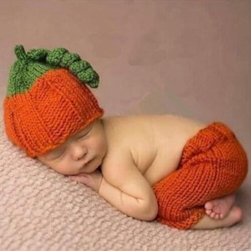 Newborn Boy Girl Cute Halloween Pumpkin Crochet Photography Props Infant Unisex Baby Family Picture Photo Shoot Outfits Clothes