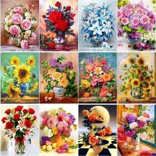 Round full diamond flowers 5D diamond painting vase sunflower DIY diamond embroidery kit home decoration