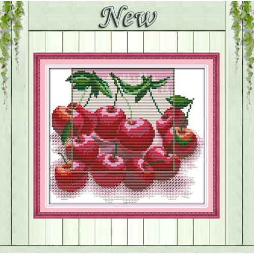 Red Cherry Fruit vegetables home wall decor Pattern printed on fabric DMC 11CT 14CT Cross Stitch kits,needlework Sets embroidery
