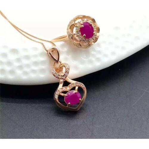 KJJEAXCMY boutique jewels S925 sterling silver set with natural ruby pendant + necklace + ring set