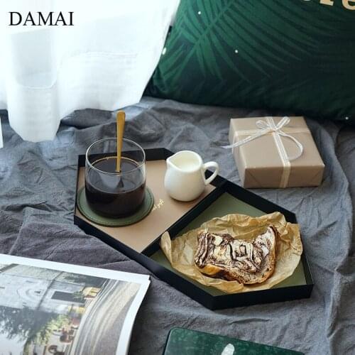 Nordic Simple Iron Trays House Styling Decorative Leather Jewelry Display Tray Desk Coffee Cup Mug Storage Plate Home Decoration