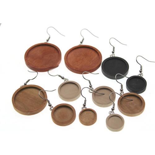 10pcs/lot Blank Wood Cabochon Earring Base Stainless Steel Hook Earrings Settings Fit 10 12 18 20 30 mm for Diy Jewelry Findings