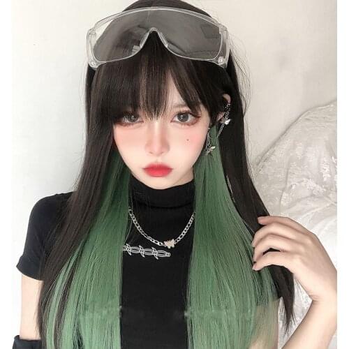 Wigs Long Straight Wine Lovely Jk Natural Bangs Lolita Headgear Costumes WOMEN High Temperature Wire Cosplay