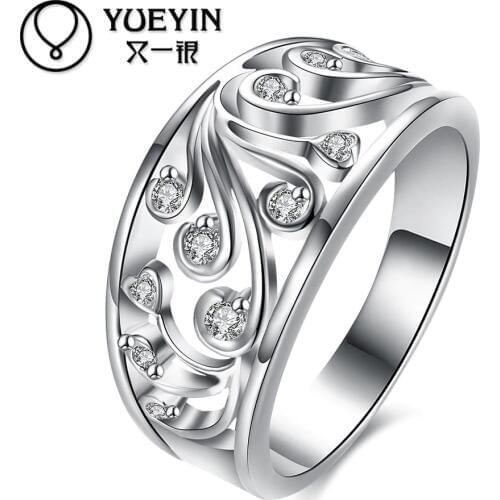 Silver plated wedding rings for bridal fashion jewelry bague argent Romantic High Quality Free Shipping Female rings