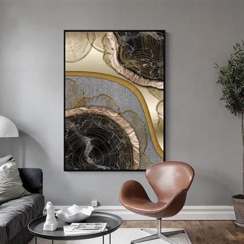 Modern printing poster abstract black gold rings oil painting decoration living room bedroom home high definition wall art paint