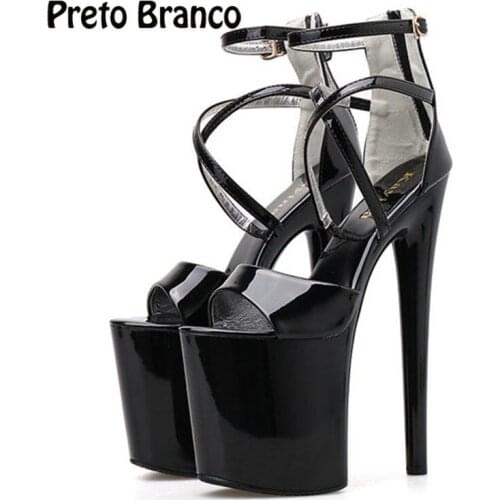 PRETO BRANCO 2020 Sexy WOmen Fashion Sandals Nightclub Catwalk Models Stiletto 35 41 Sandals Super High Heels Club JXQ