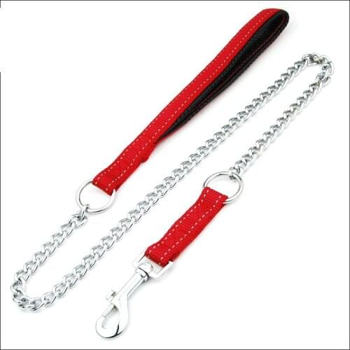 Durable Anti-Bite Metal Dog Chain Lead For Small Medium Large Dog Chain Leash Handle Leads PU Leather Iron Chain Pet Accessories
