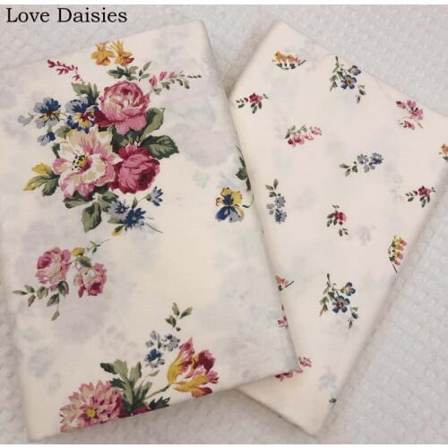 100% Cotton Twill Fabric BEIGE Colorful Fuchsia Blue Yellow Elegant Flower Floral for DIY Handwork Apparel Dress Top Patchwork