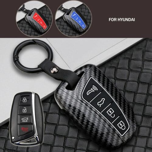 Carbon Fiber Silicone Car Key Cover Case Shell Remote Smart 4 Button For Hyundai