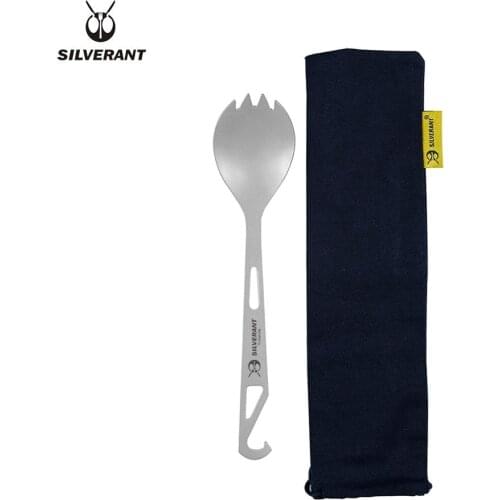 Silverant titanium spork edc 3-in-1 lightweight spoon and fork with bottle opener with washable bag for backpacking