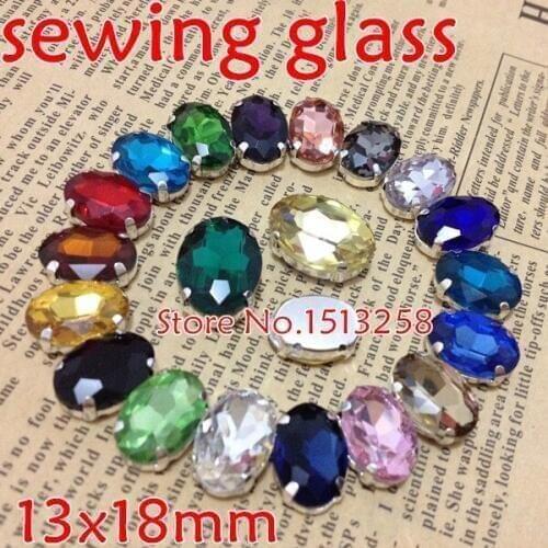 Mixed Colors Sew On Crystal 28pcs/Tray 13x18mm Oval Fancy Stone With Metal Claw Setting For Jewelry,Dress,clothes making