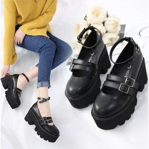 Womens Pump Gothic Shoes Platform Ankle Strap Punk Creepers Shoes Fashion Mary Jane Shoes Female Buckle Boots Wedge Sandals
