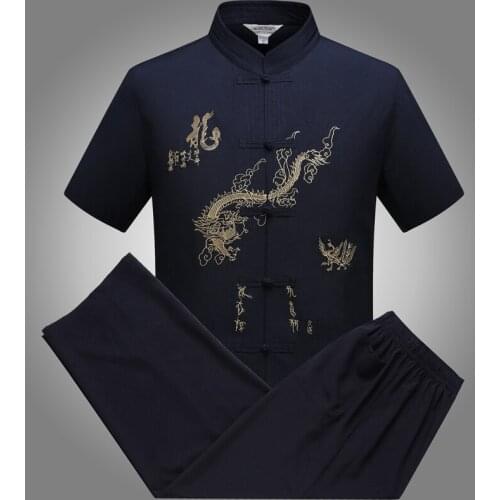 China style dragon embroidery kung fu Tang suit wholesale martial arts wushu clothing Short sleeve tai chi clothing