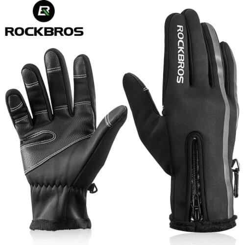 ROCKBROS Touch Screen Bike Gloves Winter Thermal Windproof Warm Full Finger Cycling Glove Anti-slip Bicycle Gloves For Men Women
