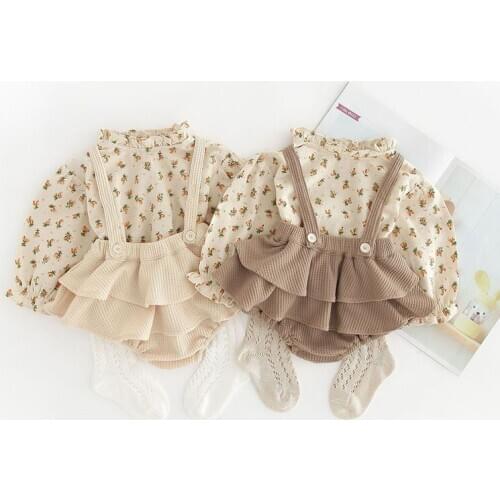 Spring Autumn Baby Girls Outfits Long Sleeve Floral Blouses+Bodysuit Dress Newborn Fashion Clothing Sets(Excluding Socks)