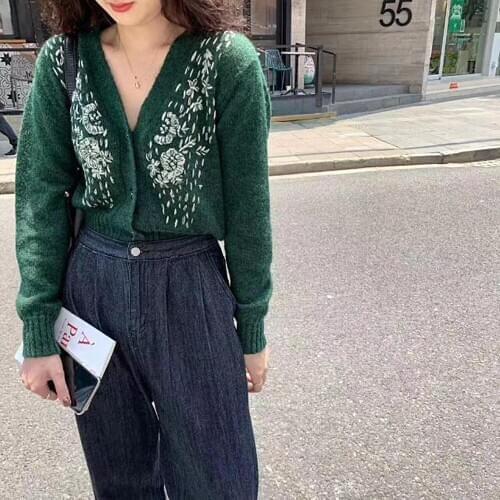 Vintage Fashion Knitted Pullovers Woman Sweaters Flower Fashion Korean Japan Style Ropa De Mujer Sweater Women