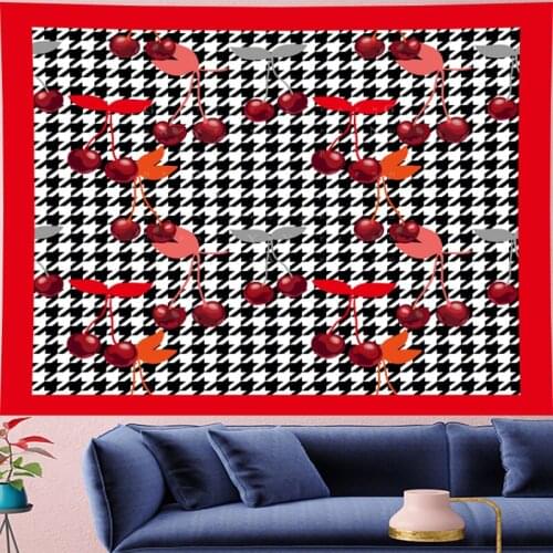 Nordic Style red CherryTapestry Vintage stripe macrameTapestries Retro geometric red Wall Hanging farmhouse decor home decor