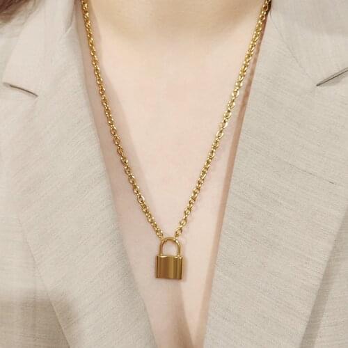 Stainless Steel Necklace Lock Pendants Punk Necklaces For Women Gold Chain Personality Female Jewelry Gothic Neck Decoration