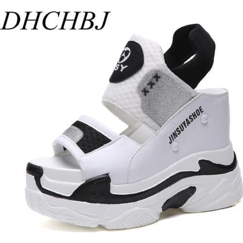 Womens Sandals Platform Rome Hook Loop 2020 White Shoes Female Summer Casual Shoes Lady 12 cm High Wedge Sandals Shoes