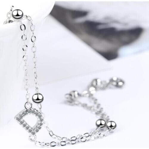 Sole Memory Shiny Letter D Double Cool 925 Sterling Silver Female Resizable Bracelets SBR270