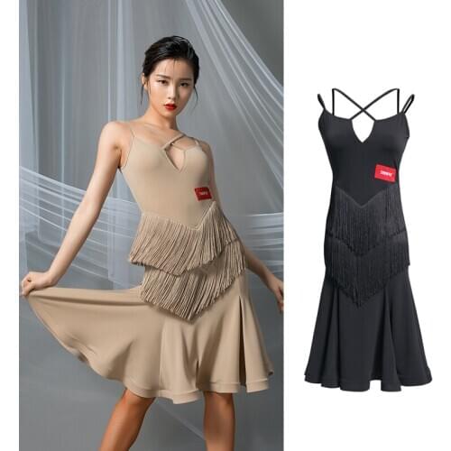 Latin Dance Dresses 2020 Women Sexy Sling Backless Fringe Dress Rumba Practice Clothes Rumba Tango Samba Salsa Dancewear VO1076