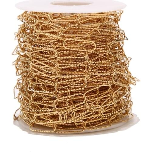 1Meter 9mm Width Gold Plated Stainless Steel Paperclip Chains Strong Oval Cable Embossing Link Chain For DIY Jewelry Making