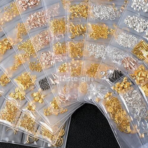 1 Pack Mixed 3D DIY Hollow Metal Frame Nail Art Decorations Gold Rivet Manicure Accessories DIY Shell Slider Nail Studs