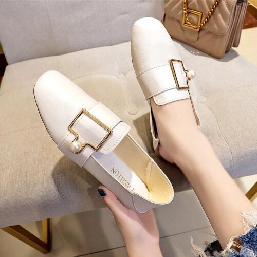 2020 Women Flat Elegant New Fashion Metal High-quality Leather Women Flat Shoes Pointed Toe Flats Shoes Lady Flat W38-87