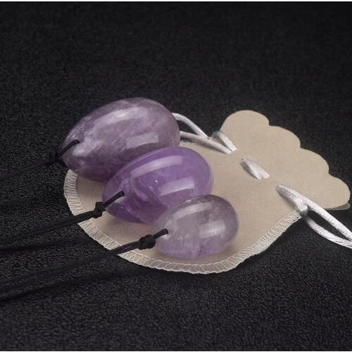 3 pcs Drilled Jade Egg Natural Amethyst Crystal Yoni Egg Jade for Women Health Care Kegel Exercise Crystal Healing Reiki Chakra