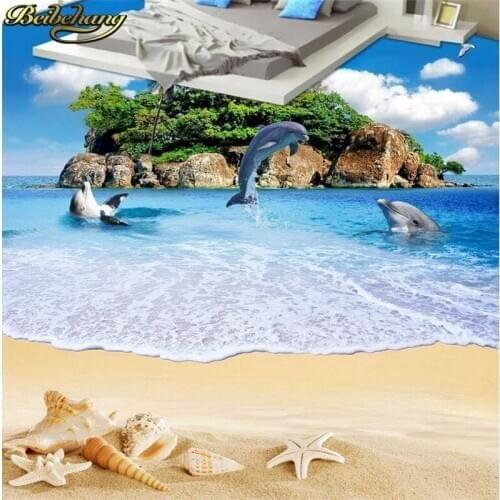 Beibehang Custom Ocean island beach shells Floor Wallpaper 3D Bathroom Floor Wear Non-slip Self-adhesive Vinyl Mural Wall paper