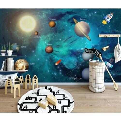 Custom 3D Wallpaper Hand drawn space universe Children Room Bedroom Wall Painting Living Room Wall Mural Wallpaper For Kids Room