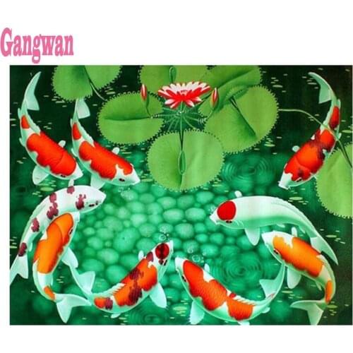 5d Cross Stitch Diamond Embroidery Fish koi lotus graph Mosaic DIY Diamond Painting Rhinestone painting full Resin Best wishes