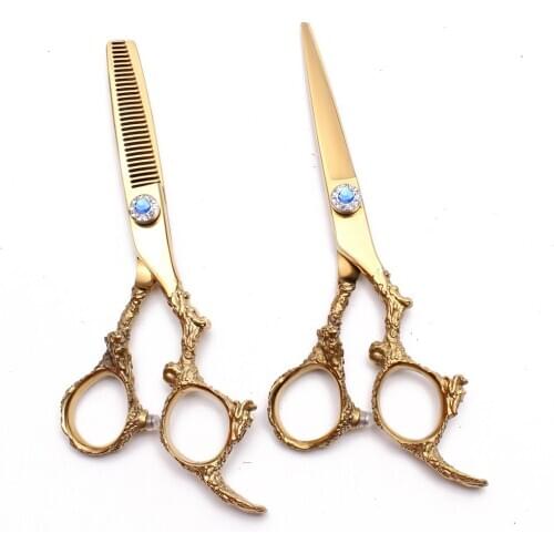 6.0" 17.5cm 440C Engraving Hairdressers Scissors Barber Makas Thinning Scissors Cutting Shears Professional Hair Scissors C9005