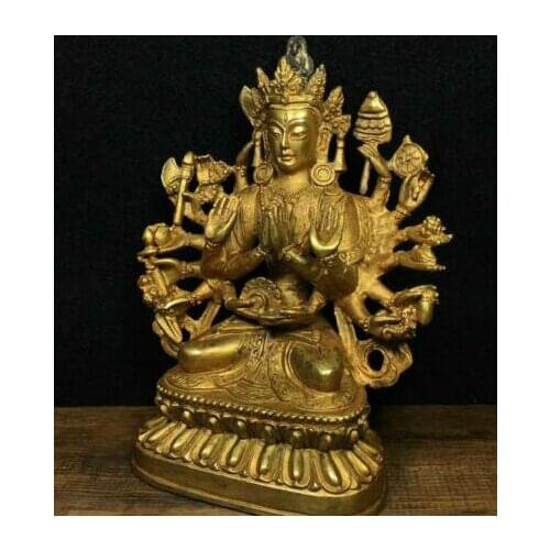 7.4" Old Tibet Tibetan Bronze Gilt 1000 Arms Avalokiteshvara of Goddess Statue